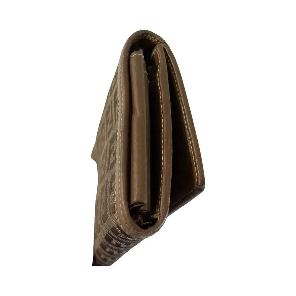 Fendi Zucchino Canvas Bifold Wallet FF Monogram Tan Brown Made in Italy Y2K